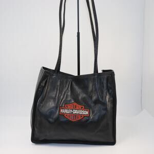 Harley-Davidson Black Leather Shoulder Tote Bag Logo Front